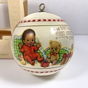 Hallmark 1981 Vintage "Baby's First Christmas" Satin Ball Ornament w/  Box